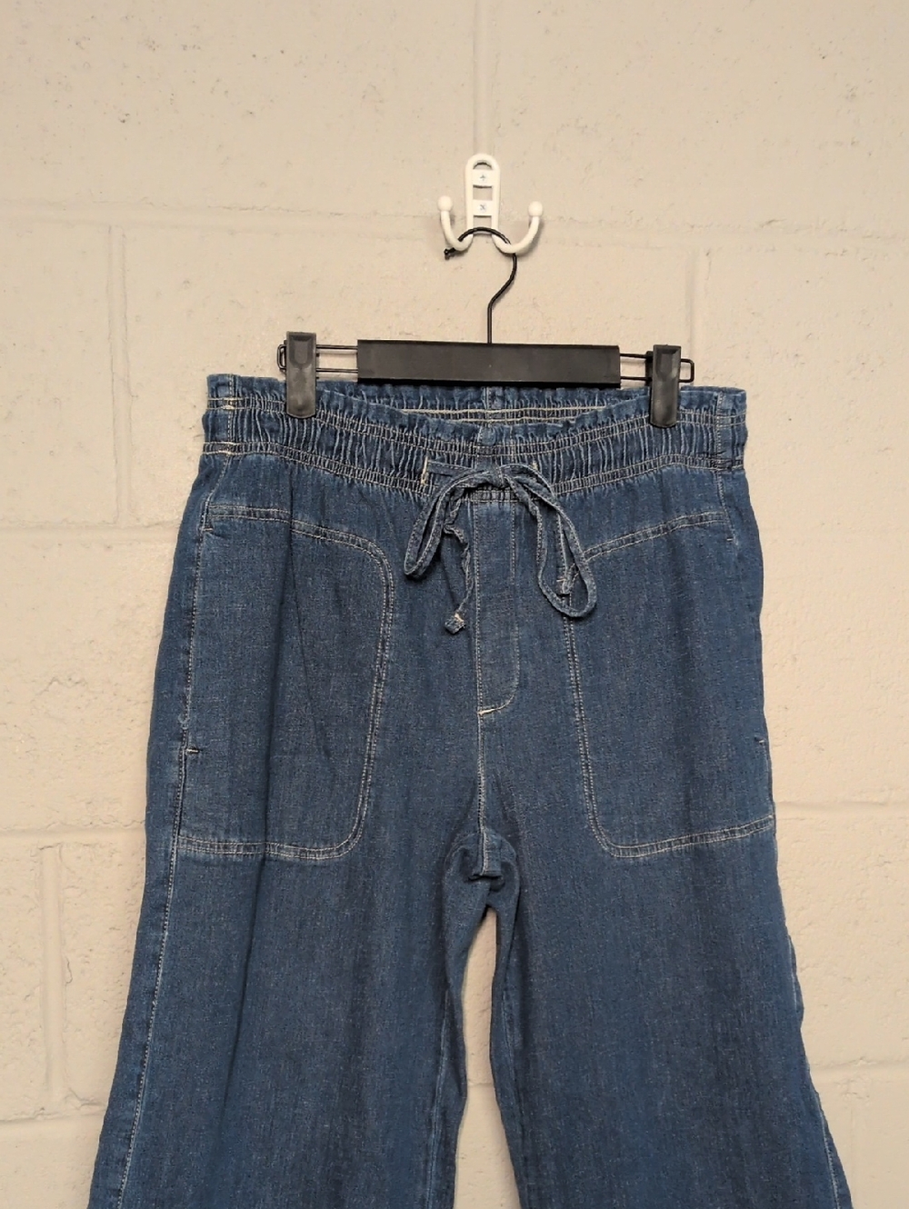 AE Dreamy Drape Pull On Elastic Waist Wide Leg Linen Blend Denim Pants Size S - Picture 3 of 8